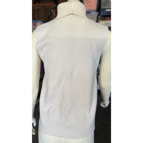 Zara Women Cream Beige Sleeveless Turtleneck Size Small Ribbed Raw Hem Chic Soft - Picture 10 of 12
